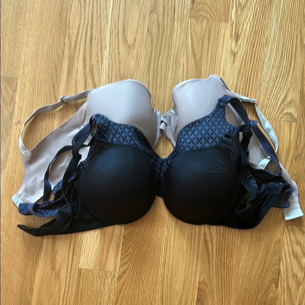 Warner's Black, Nude, and Blue Supportive Lightly Line Bras - Set of 3